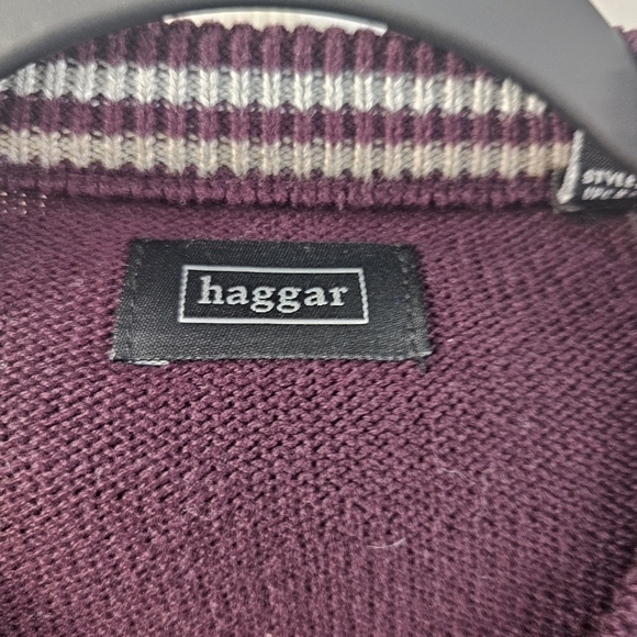 Haggar crew neck Sweater in purple w white Stripes. Excellent shape Large - Picture 4 of 8